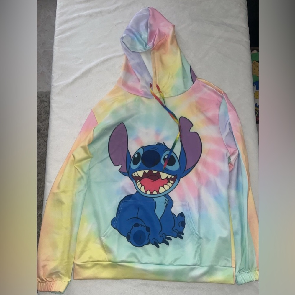 Womens Teen Girls Size XXL STITCH Character Hoodie Colorful Lilo Sweatshirt - Picture 3 of 11